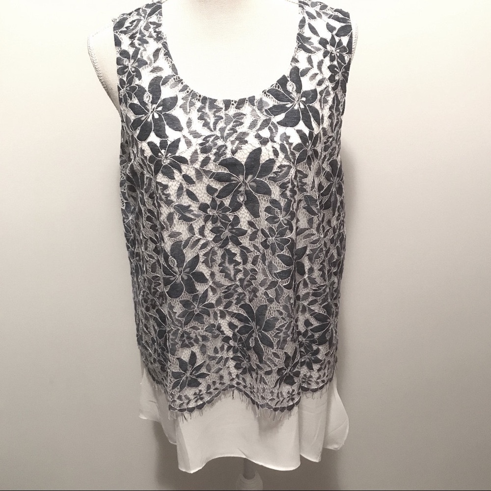 CARTISE Blue White Sleeveless Women’s Top Layered Lace Chiffon Size 12 NEW